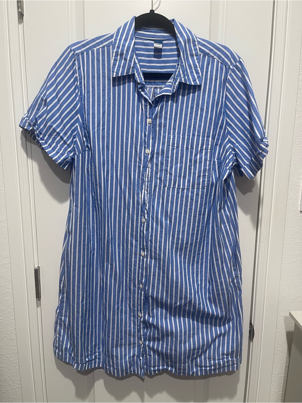 Old Navy Blue and White Striped Shirt Dress - Picture 2 of 4